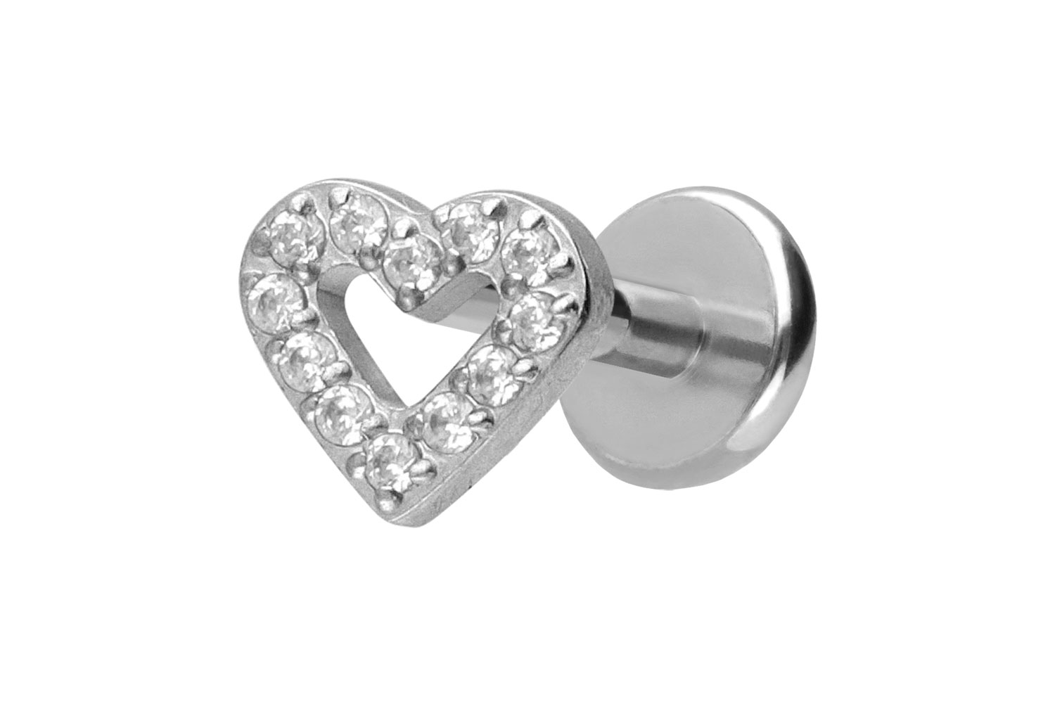 Titan Labret Piercing mit Push Fit KRISTALLHERZ